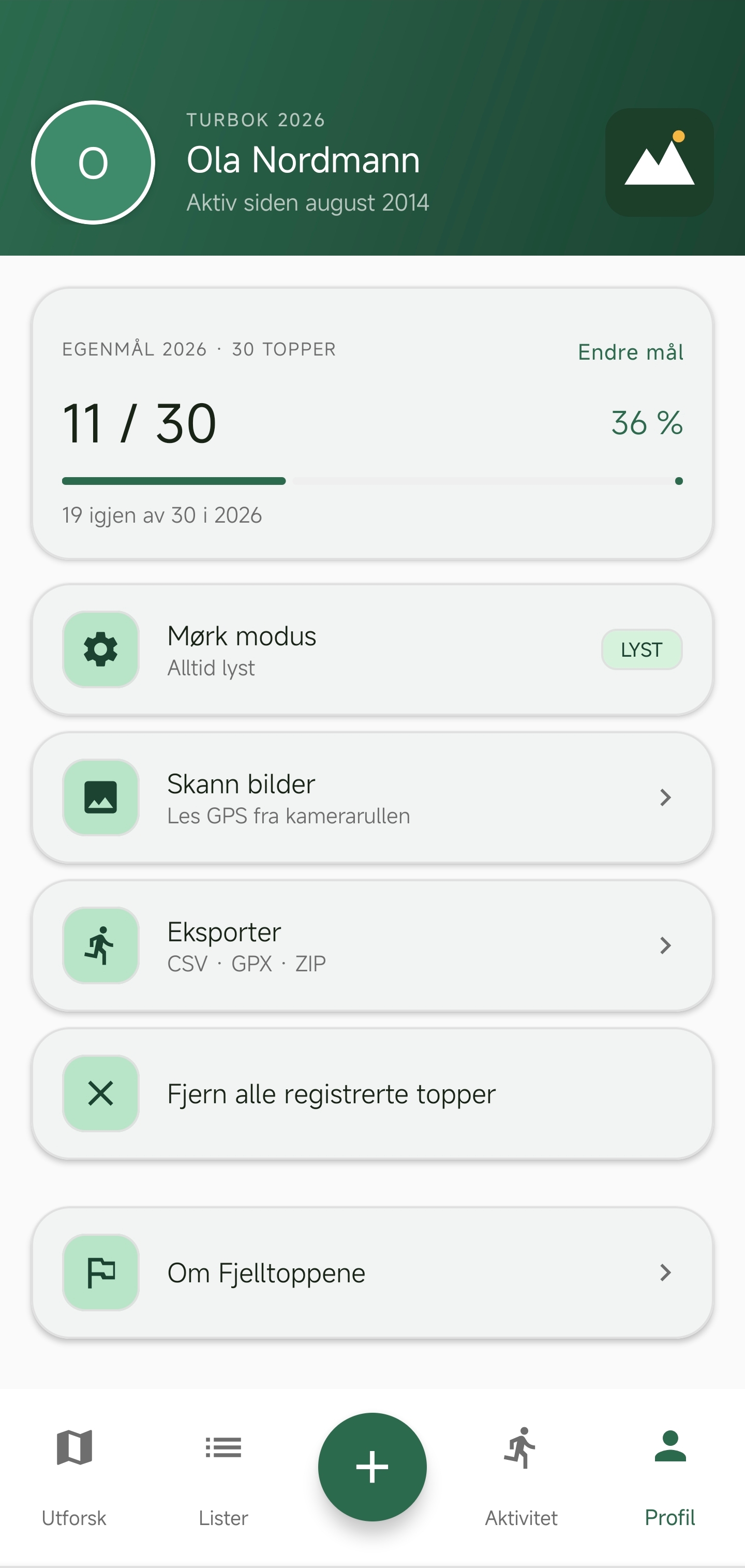 Profil og innstillinger