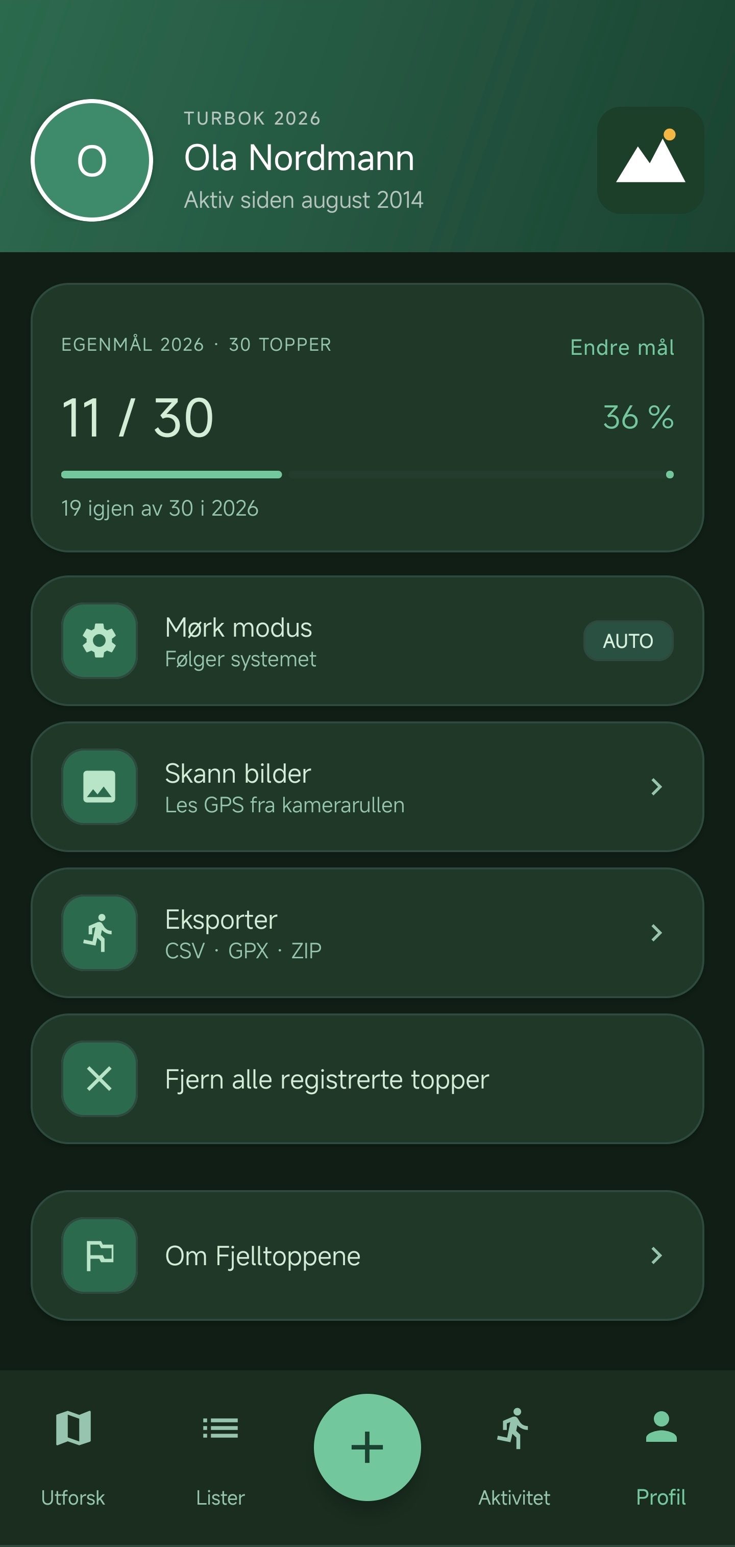 Skjermbilde av Fjelltoppene-appen